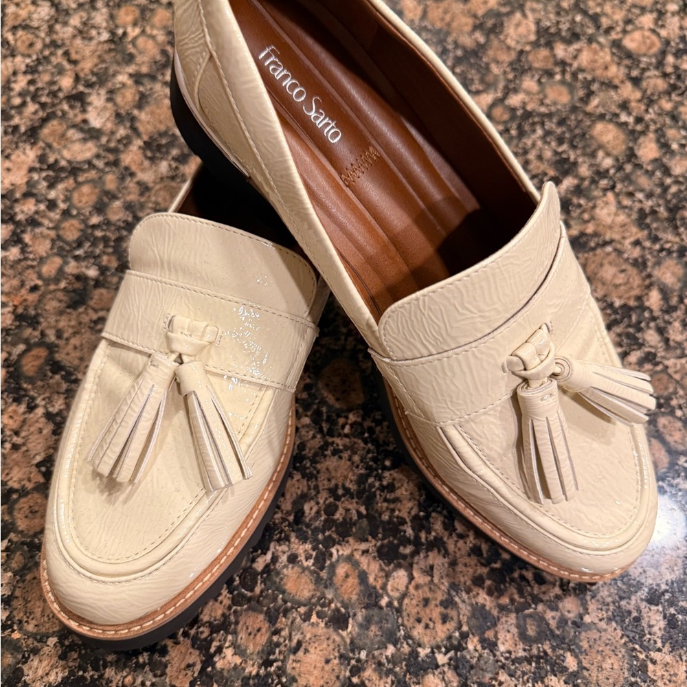 Franco Sarto Ivory Tassel Leather Loafers